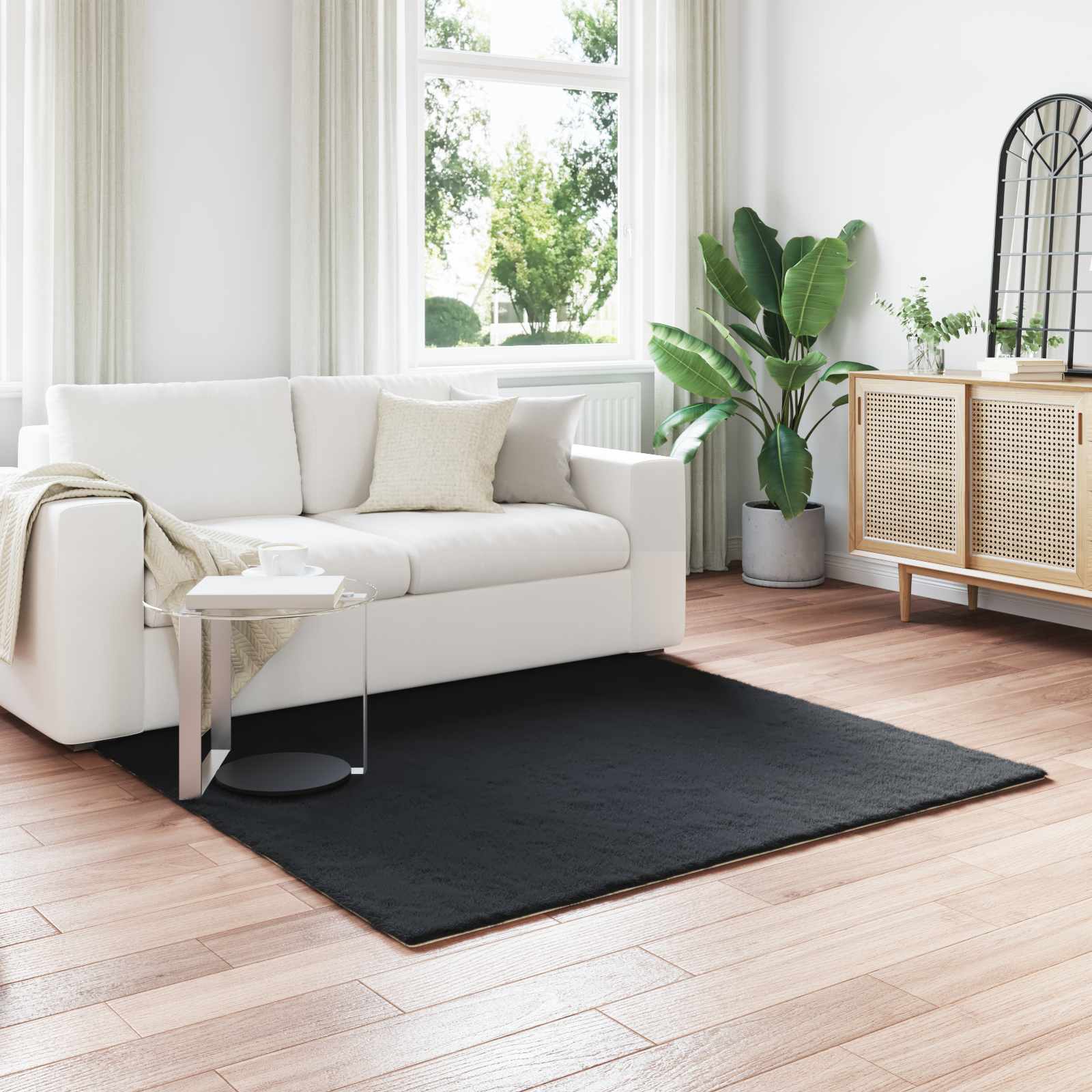 Olite Black Artificial Rabbit Fur Rug 120 x 120 cm