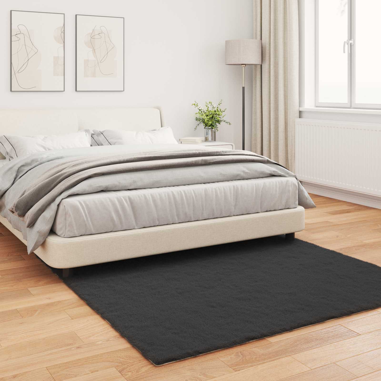 Olite Black Artificial Rabbit Fur Rug 120 x 120 cm