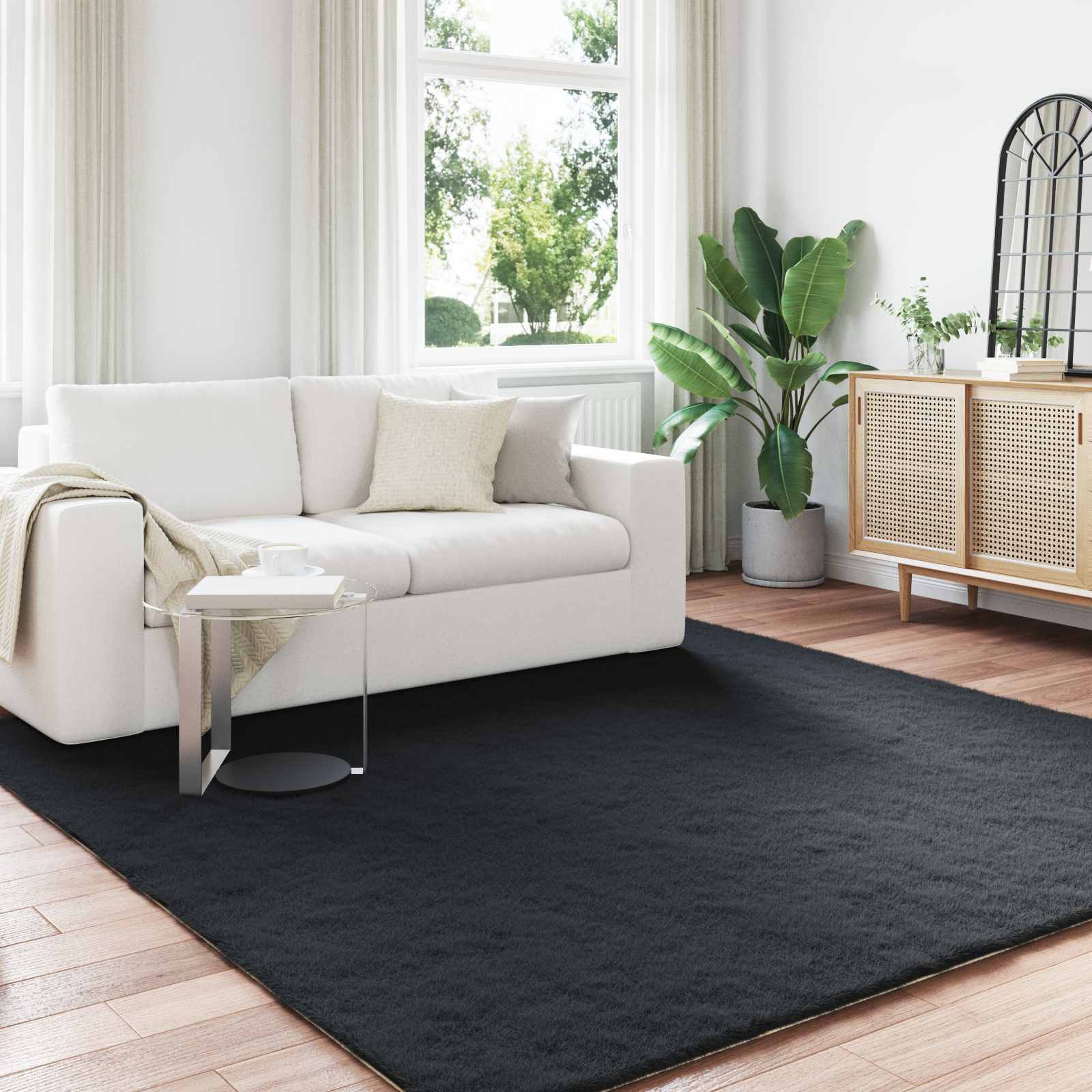 Artificial Rabbit Fur Rug Olite Black 200 x 200 cm