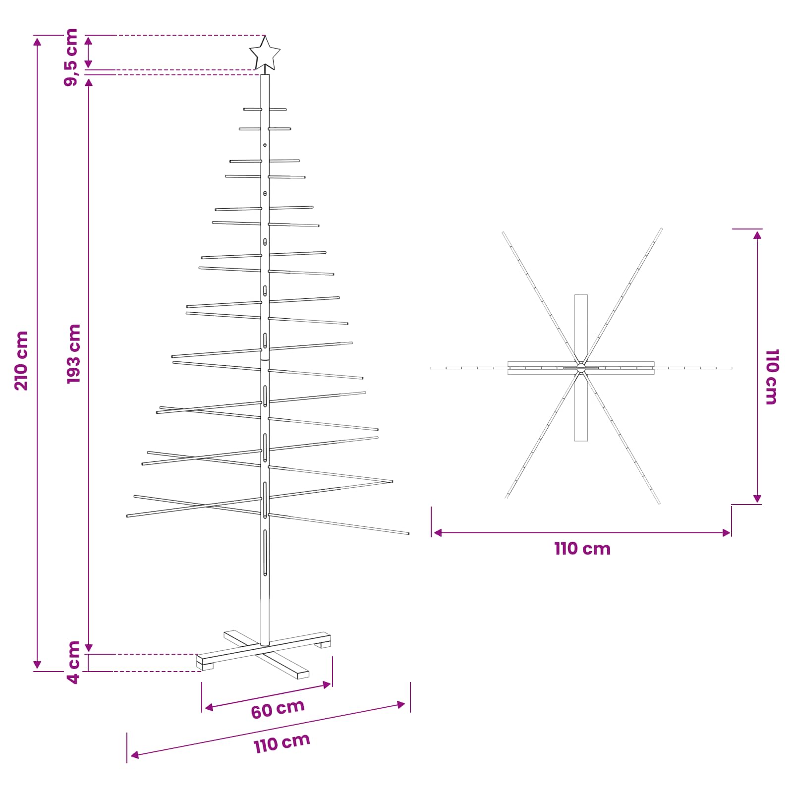 Medinė Kalėdų eglutė s stovu Ruda 210 cm bambukas