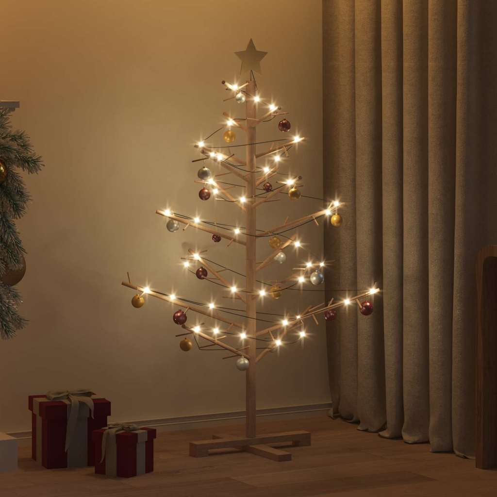 Koka Ziemassvētku eglīte ar statīvu, brūna, 125 cm, masīva priedes koksne