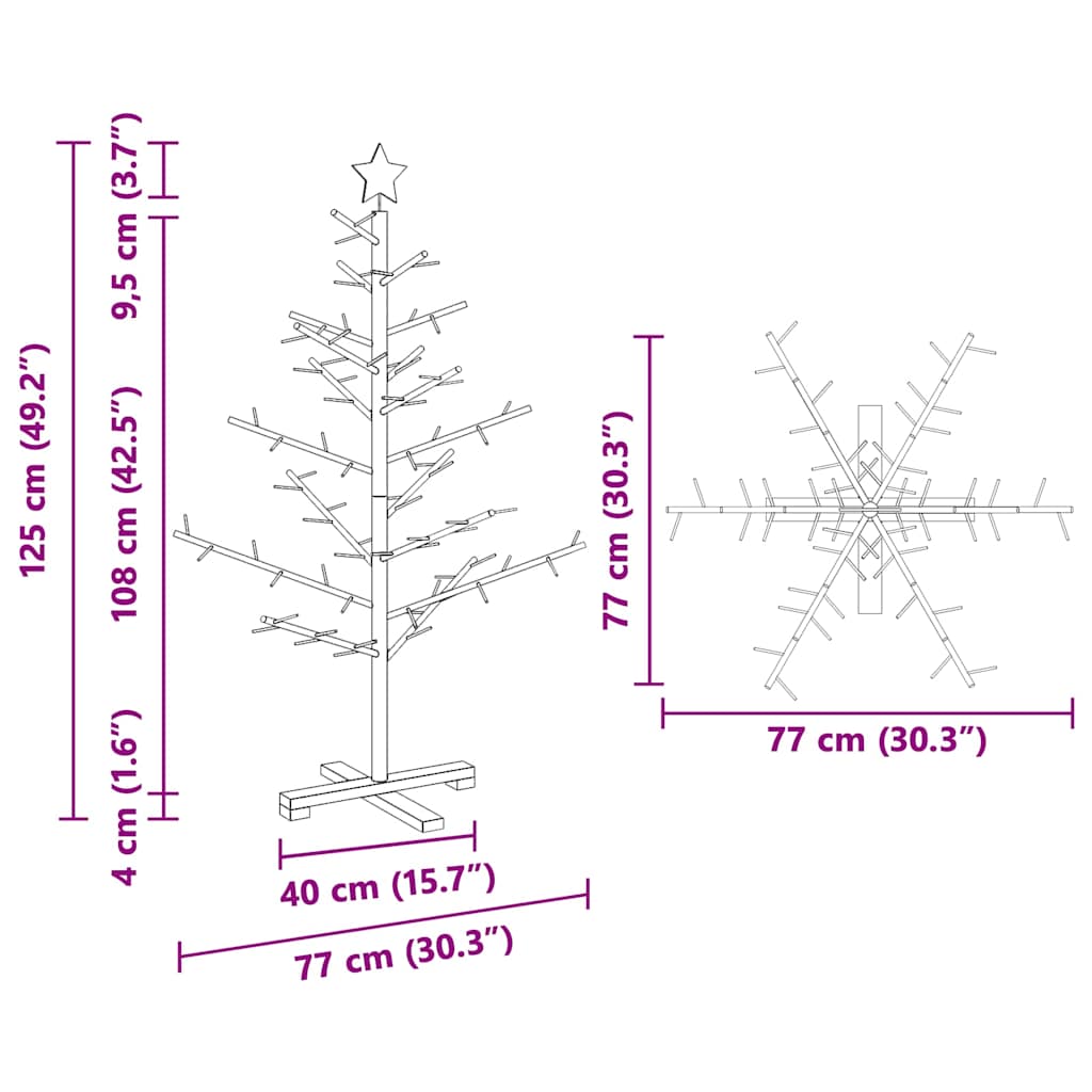 Koka Ziemassvētku eglīte ar statīvu, brūna, 125 cm, masīva priedes koksne