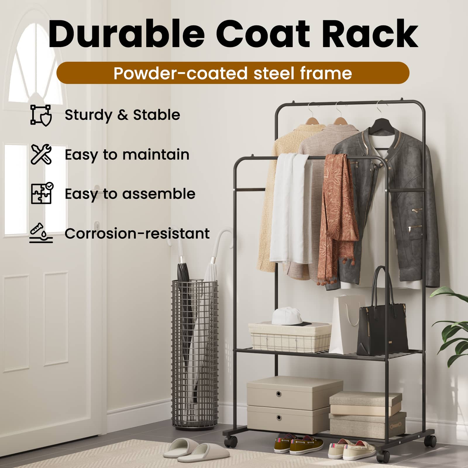 Apģērbu statīvs Vienkāršs Melns