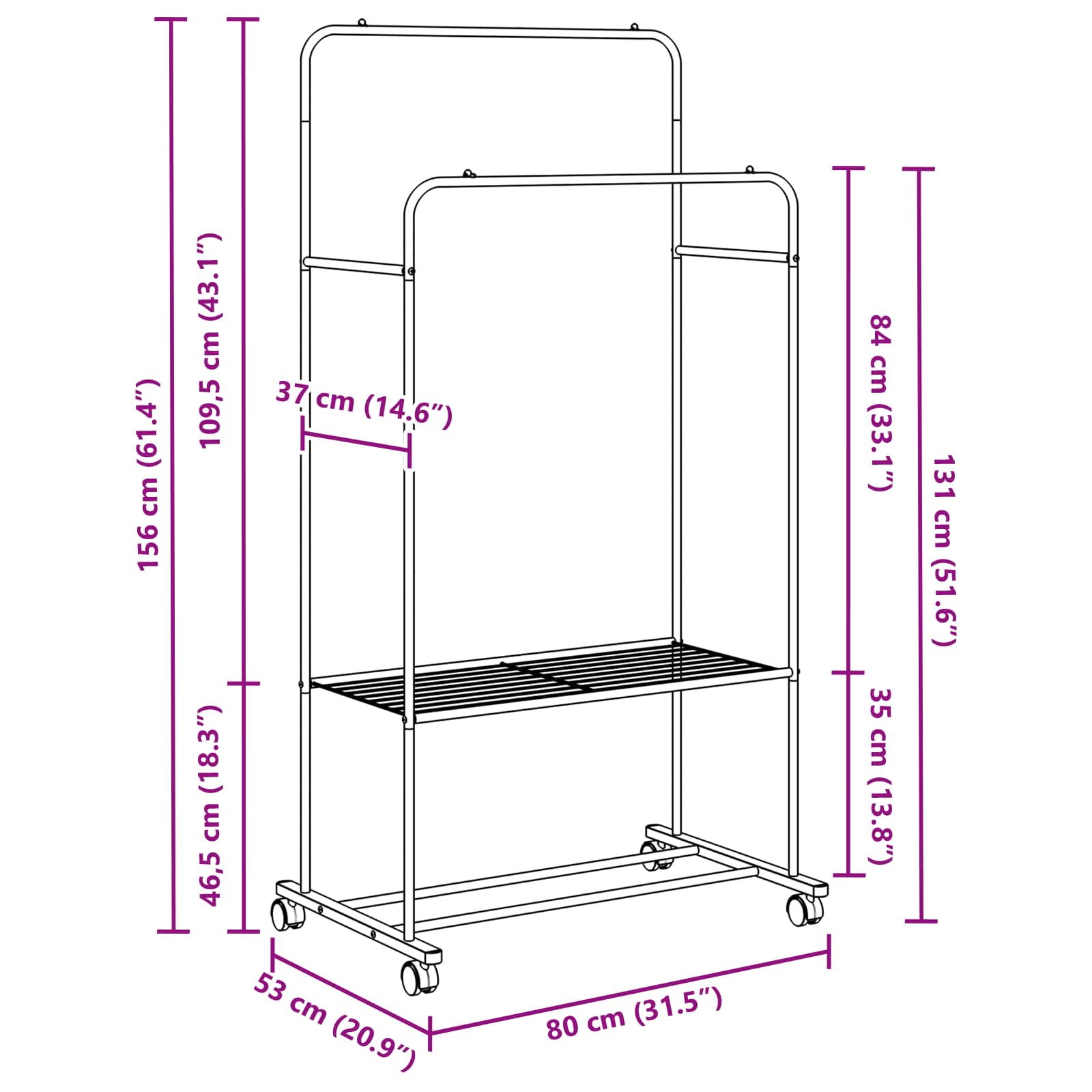 Drabužių stovas Paprastas Balta