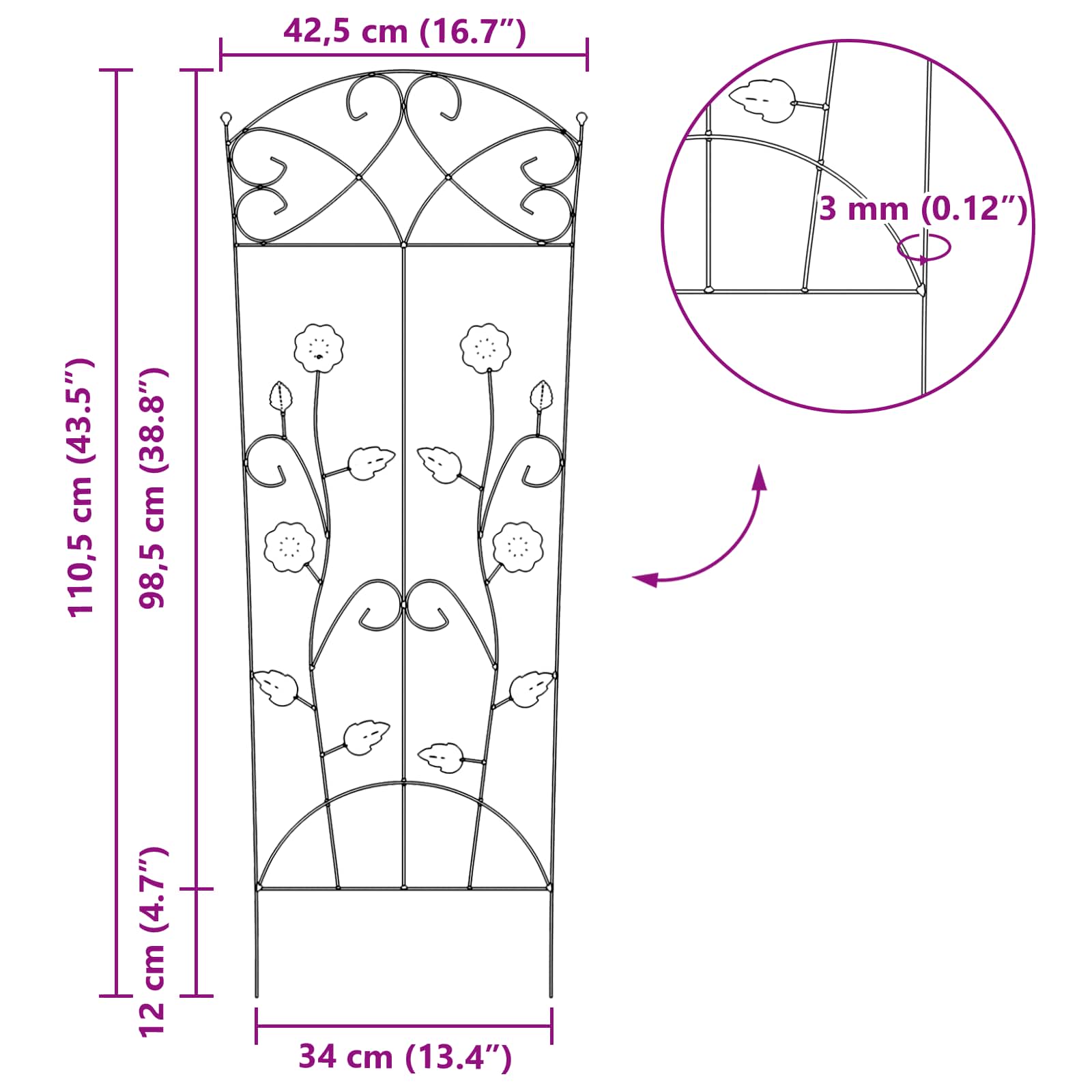 Sodo tvora 3 pcs Juoda 110,5 x 42,5 cm Plienas
