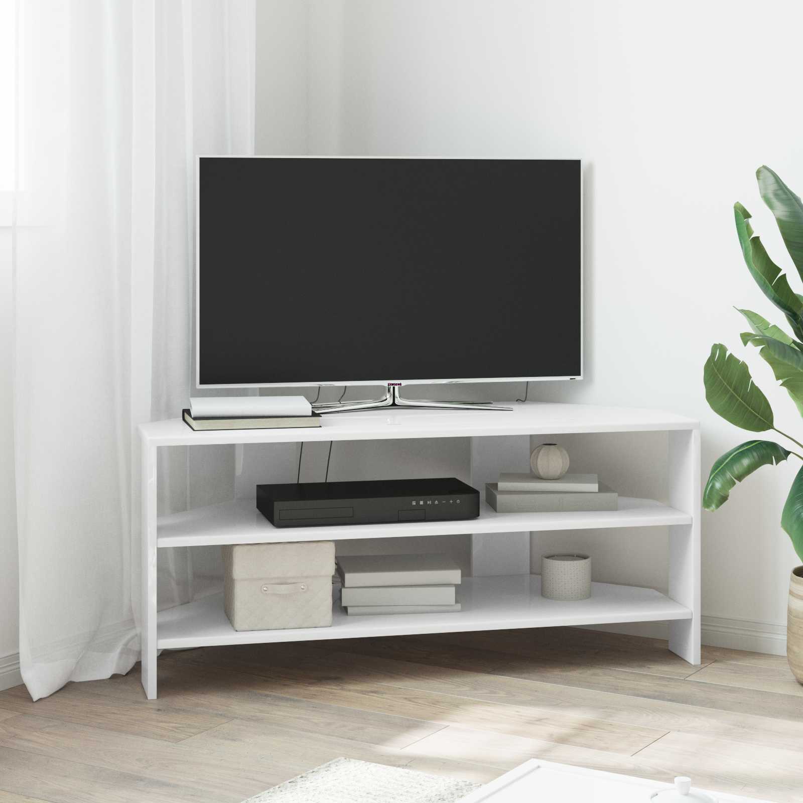 Stūra TV skapītis Spīdīgi balts 102x40,5x45cm