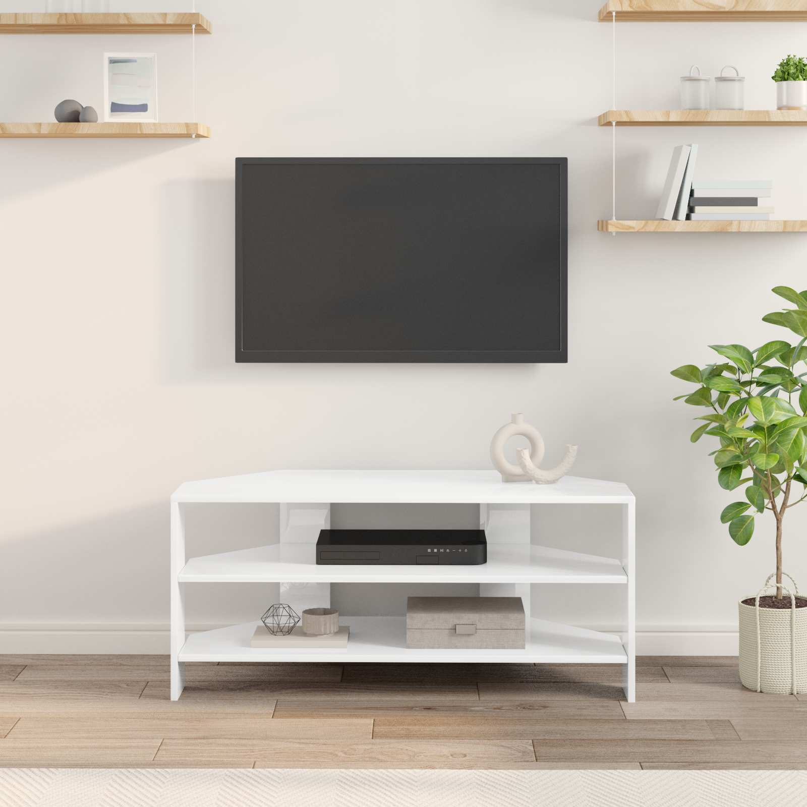 Stūra TV skapītis Spīdīgi balts 102x40,5x45cm