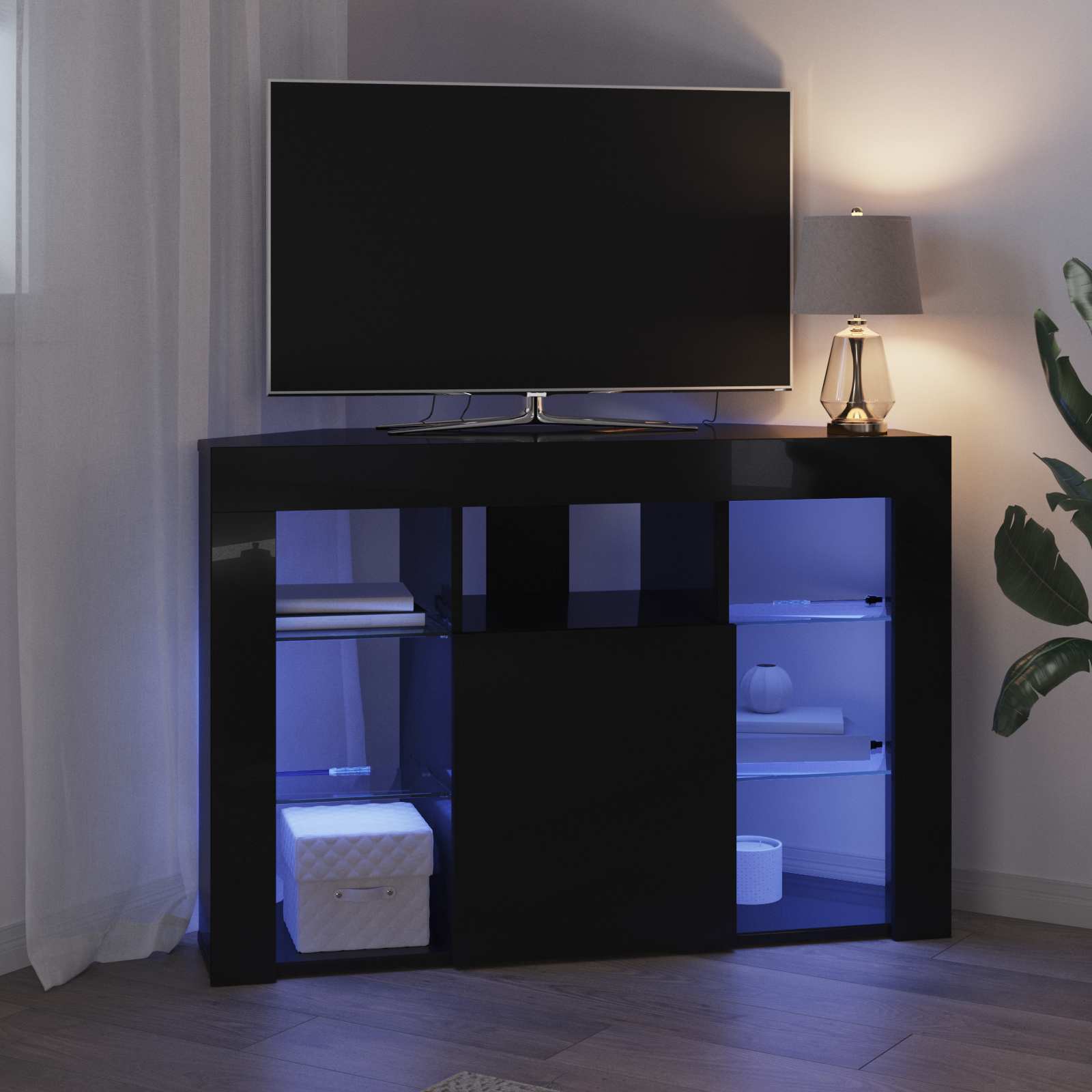 Kampinė LED televizoriaus spinta 100x40x68cm Juoda