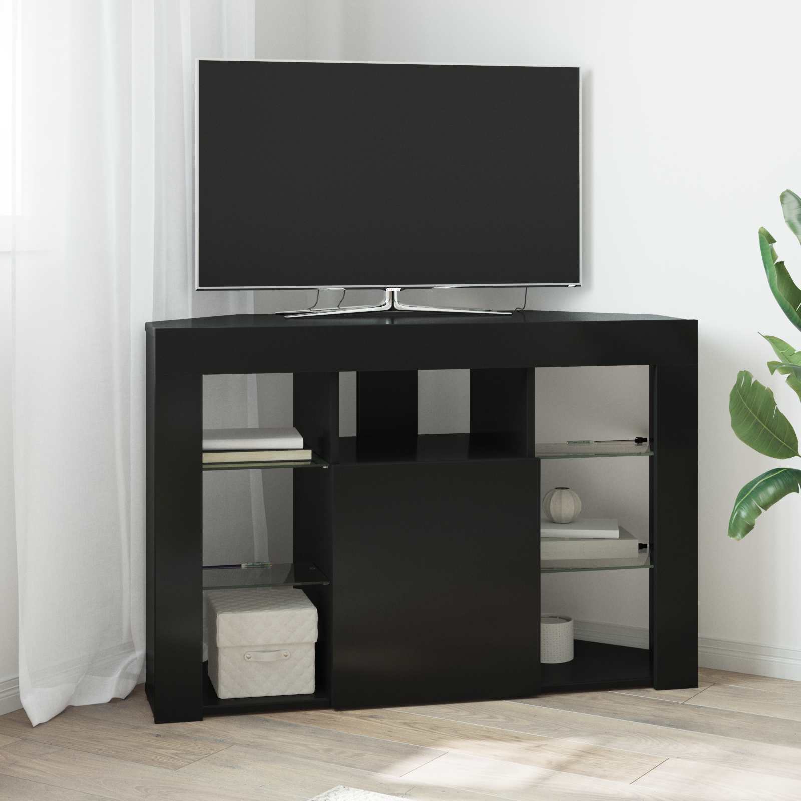 Kampinė LED televizoriaus spinta 100x40x68cm Juoda