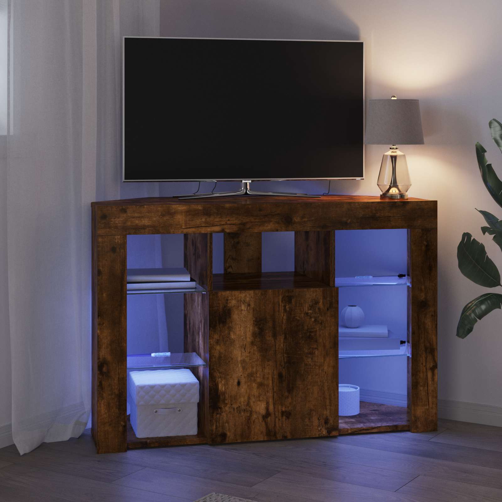 Kampinė LED televizoriaus spinta 100x40x68cm Rūkyta ąžuolas