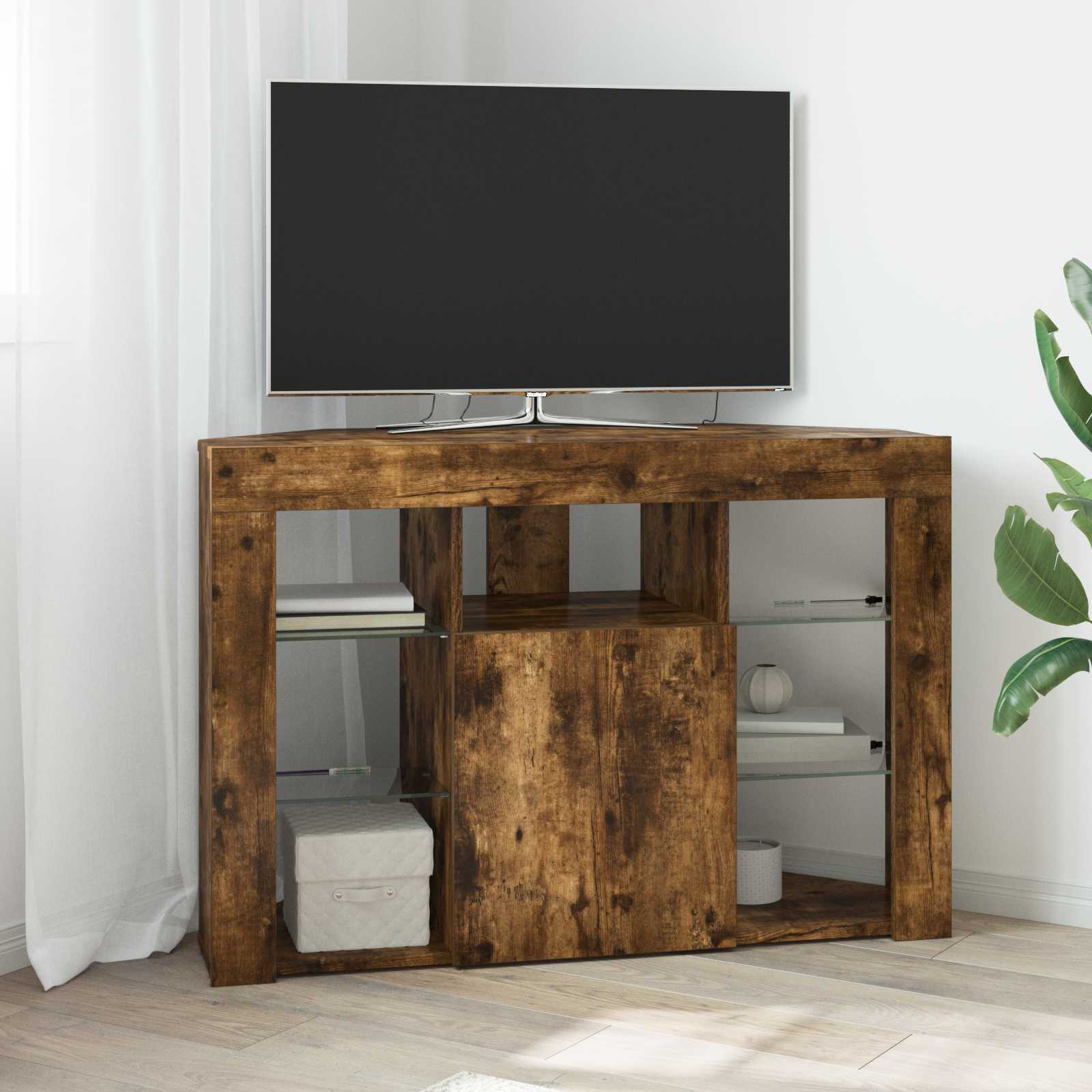 Kampinė LED televizoriaus spinta 100x40x68cm Rūkyta ąžuolas