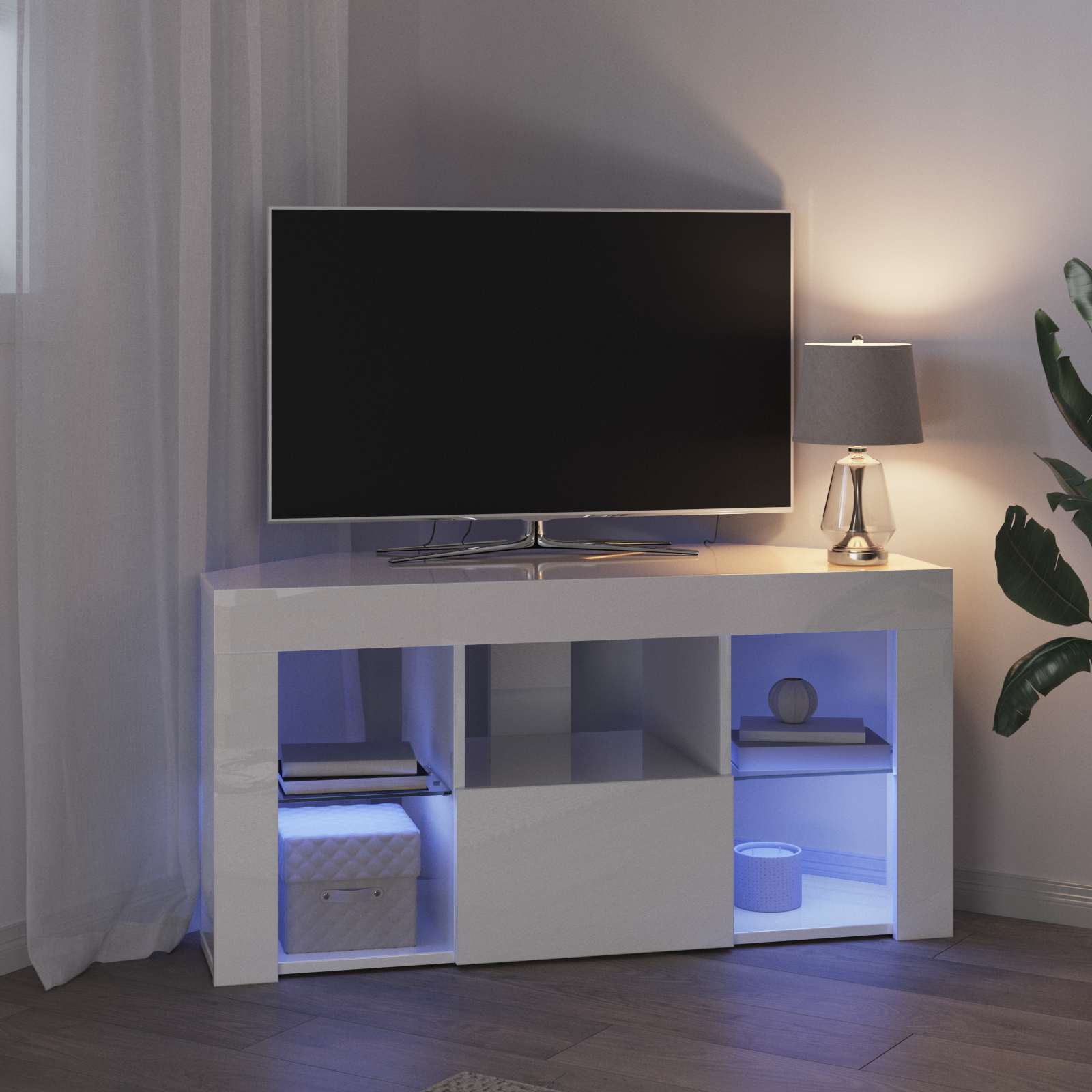 Corner LED TV Cabinet High Gloss White