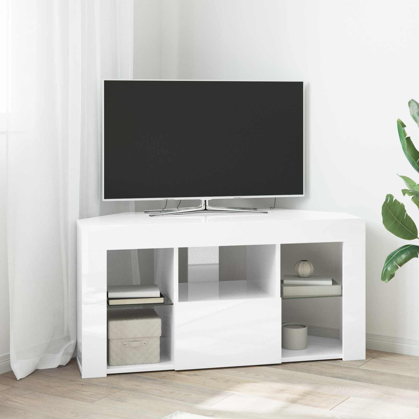 Corner LED TV Cabinet High Gloss White