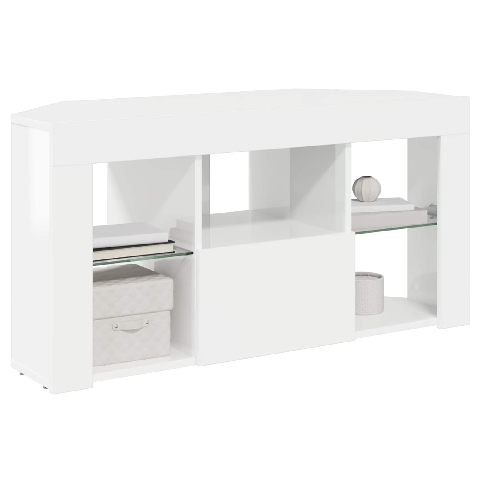 Corner LED TV Cabinet High Gloss White