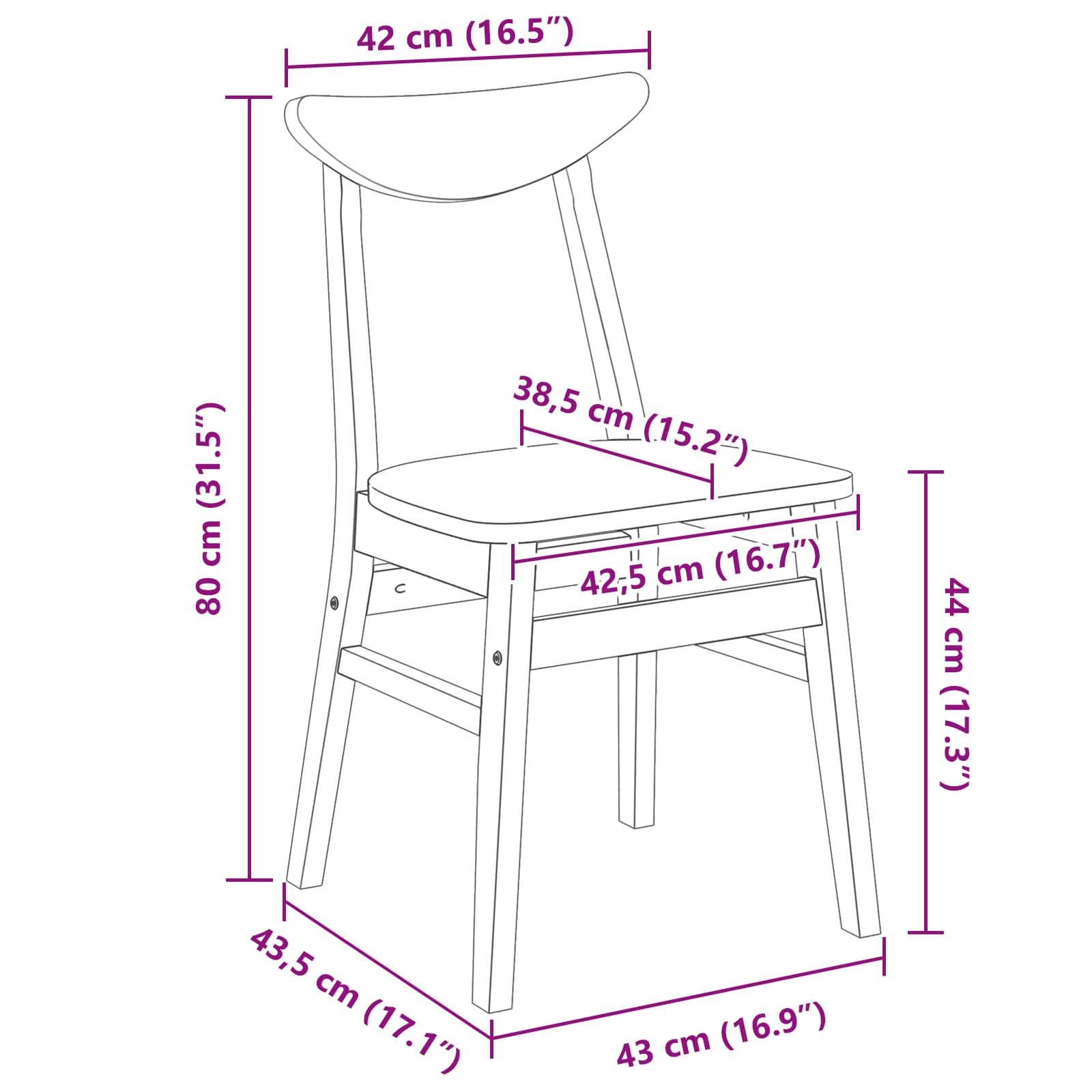 Valgomojo kėdės 2 pcs Balta 42 x 47.5 x 81 cm
