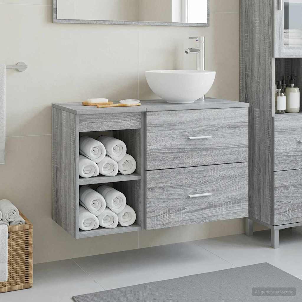 Vonios baldų rinkinys 2 pcs Pilka Sonoma Apdirbta mediena