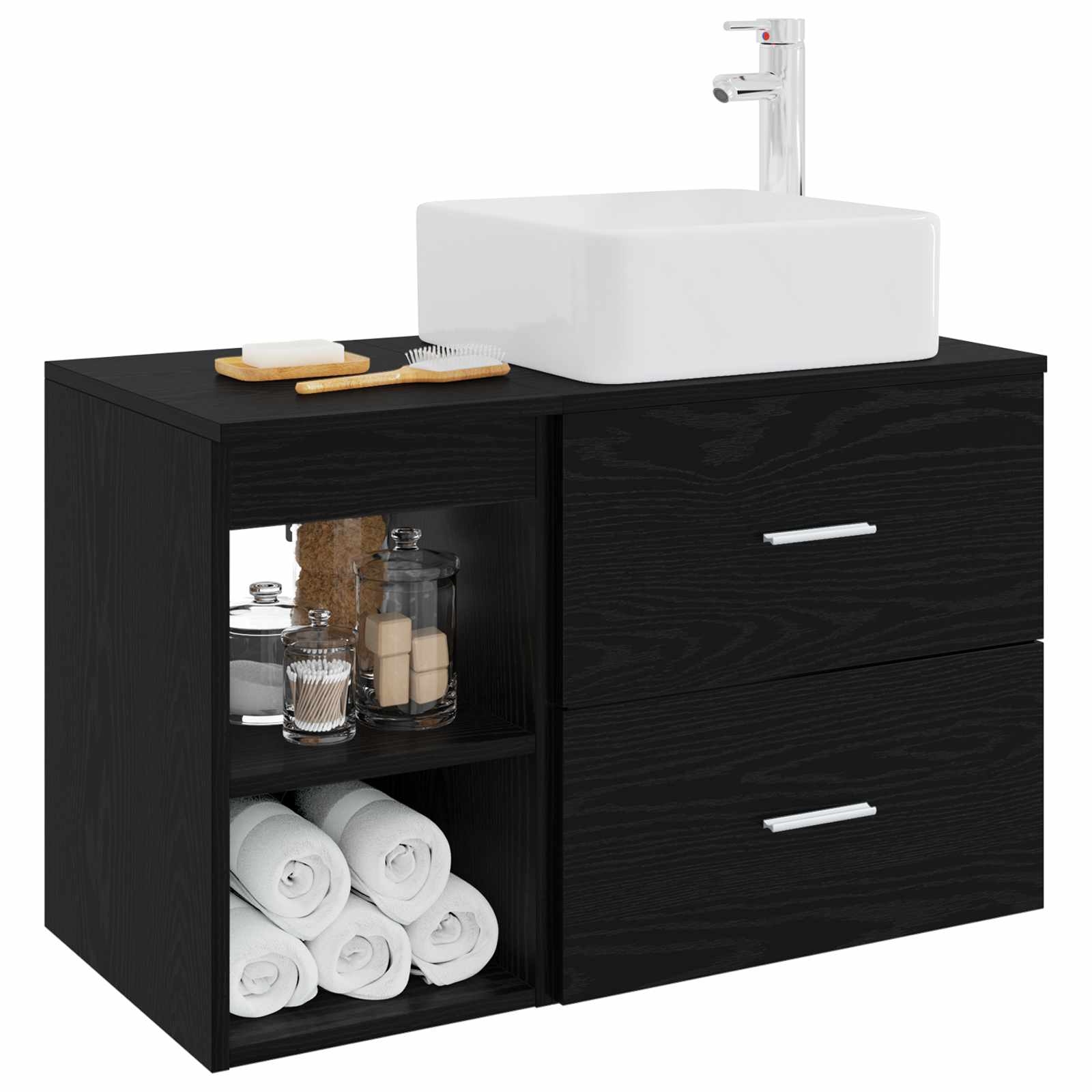 Vonios baldų rinkinys 2 pcs Juodojo ąžuolo Apdirbta mediena
