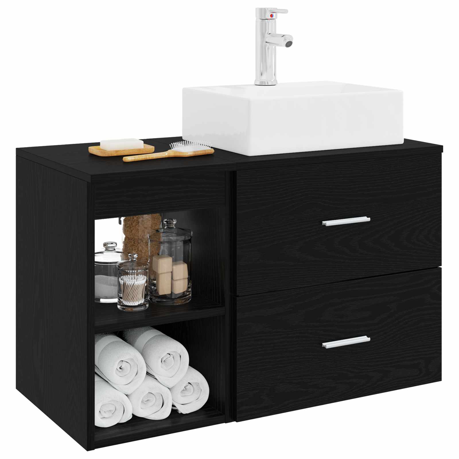 Vonios baldų rinkinys 2 pcs Juodojo ąžuolo Apdirbta mediena