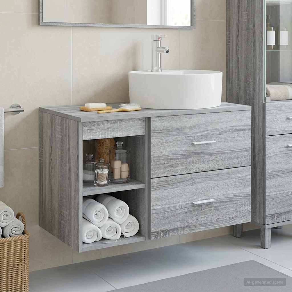 Vonios baldų rinkinys 2 pcs Pilka Sonoma Apdirbta mediena