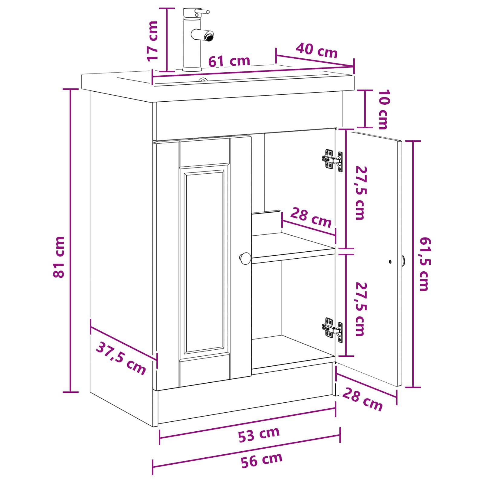Vonios baldų rinkinys Itin blizgi balta 56 x 37,5 x 81 cm