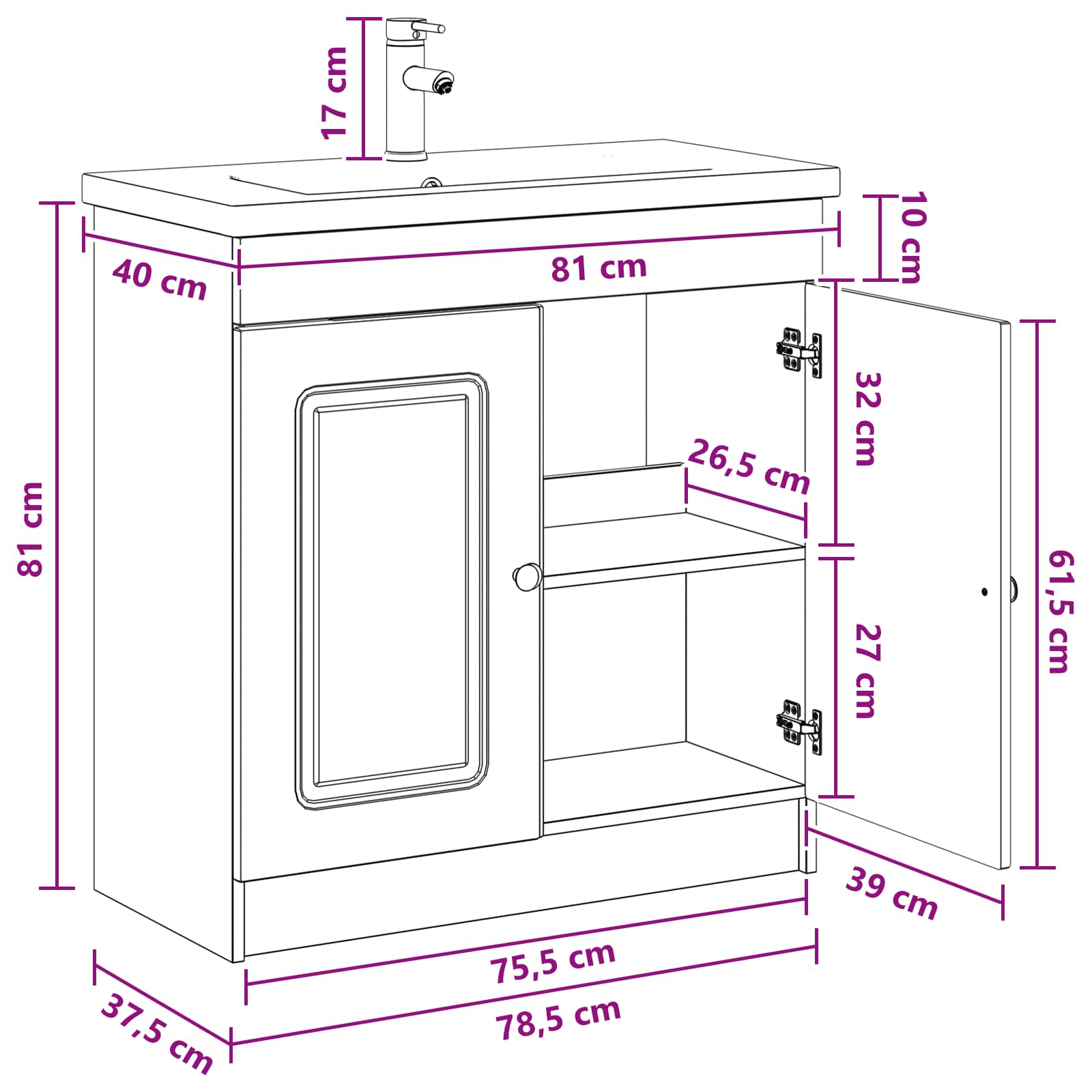Vonios baldų rinkinys Itin blizgi balta 78,5 x 37,5 x 81 cm