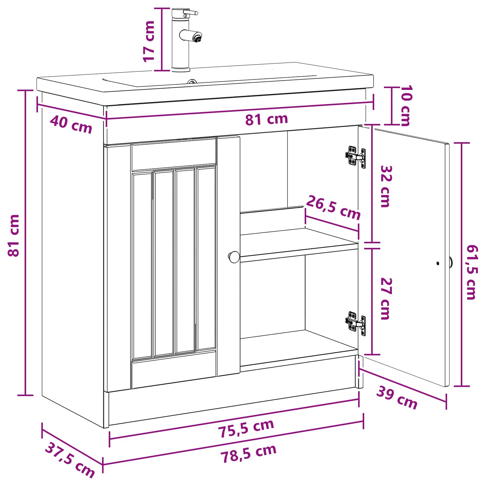 Vonios baldų rinkinys Betono pilka 78,5 x 37,5 x 81 cm