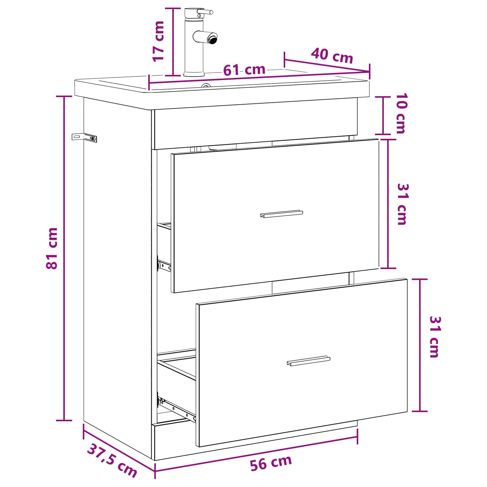 Vonios baldų rinkinys Sendintos medienos 61 x 40 x 84,5 cm