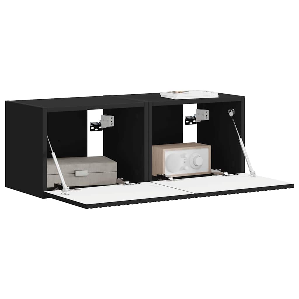 TV sieninė spintelė 2 pcs Juoda 39 x 31 x 29,5 cm