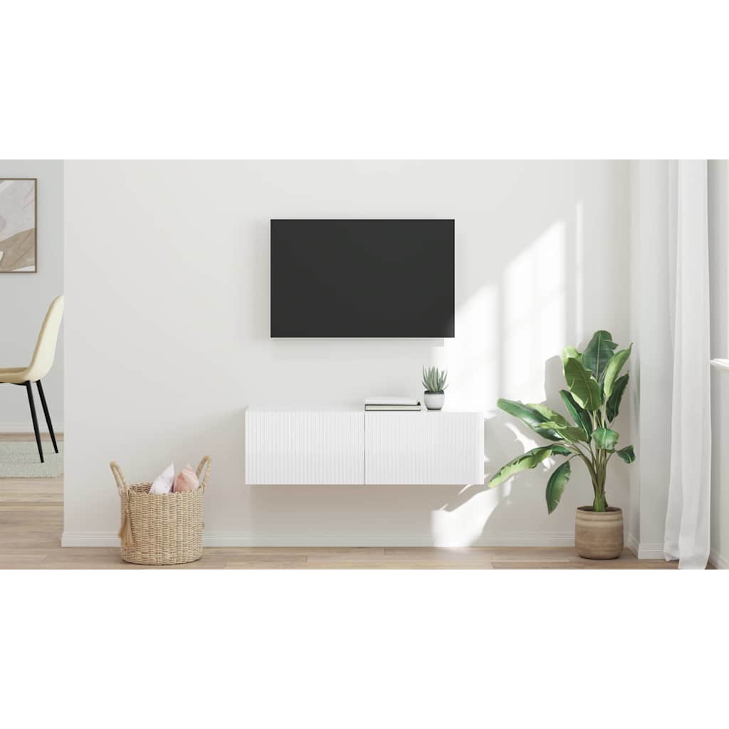TV sieninė spintelė Blizgus baltas 98 x 31 x 29,5 cm