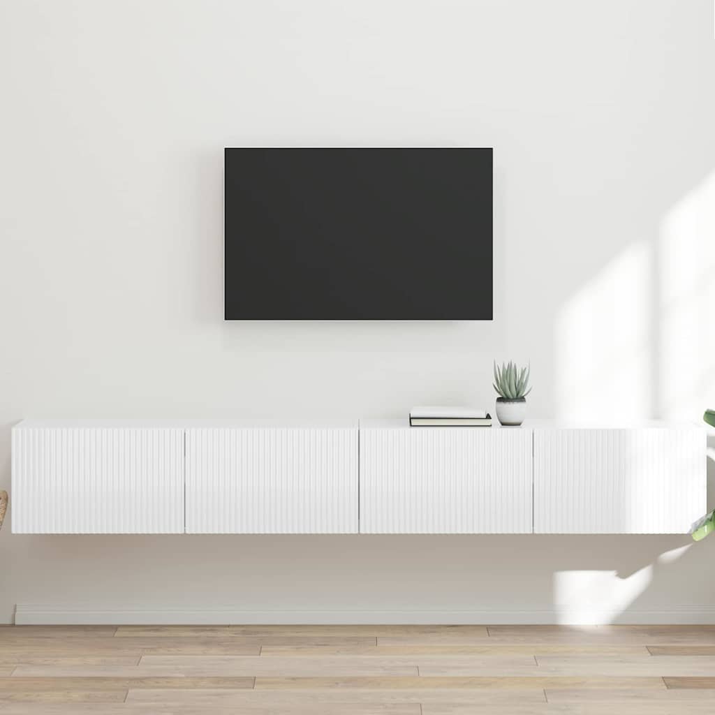 TV sieninė spintelė 2 vnt. Blizgus baltas Apdirbta mediena