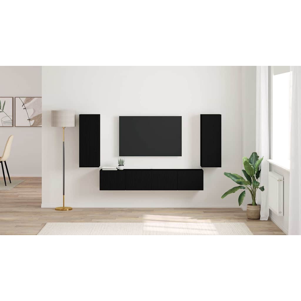 TV sieninė spintelė 2 pcs Juoda 30 x 31 x 80 cm
