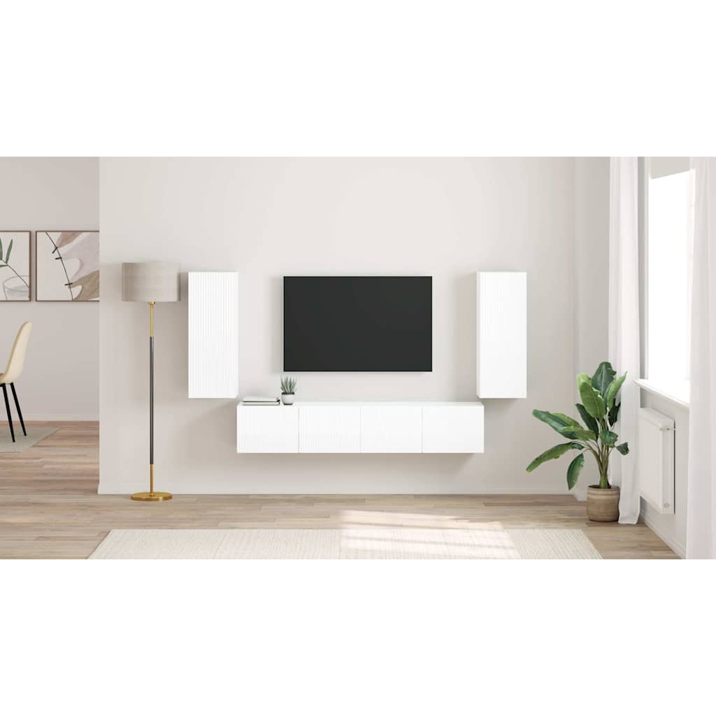 TV sieninė spintelė 2 pcs Blizgus baltas 30 x 31 x 80 cm