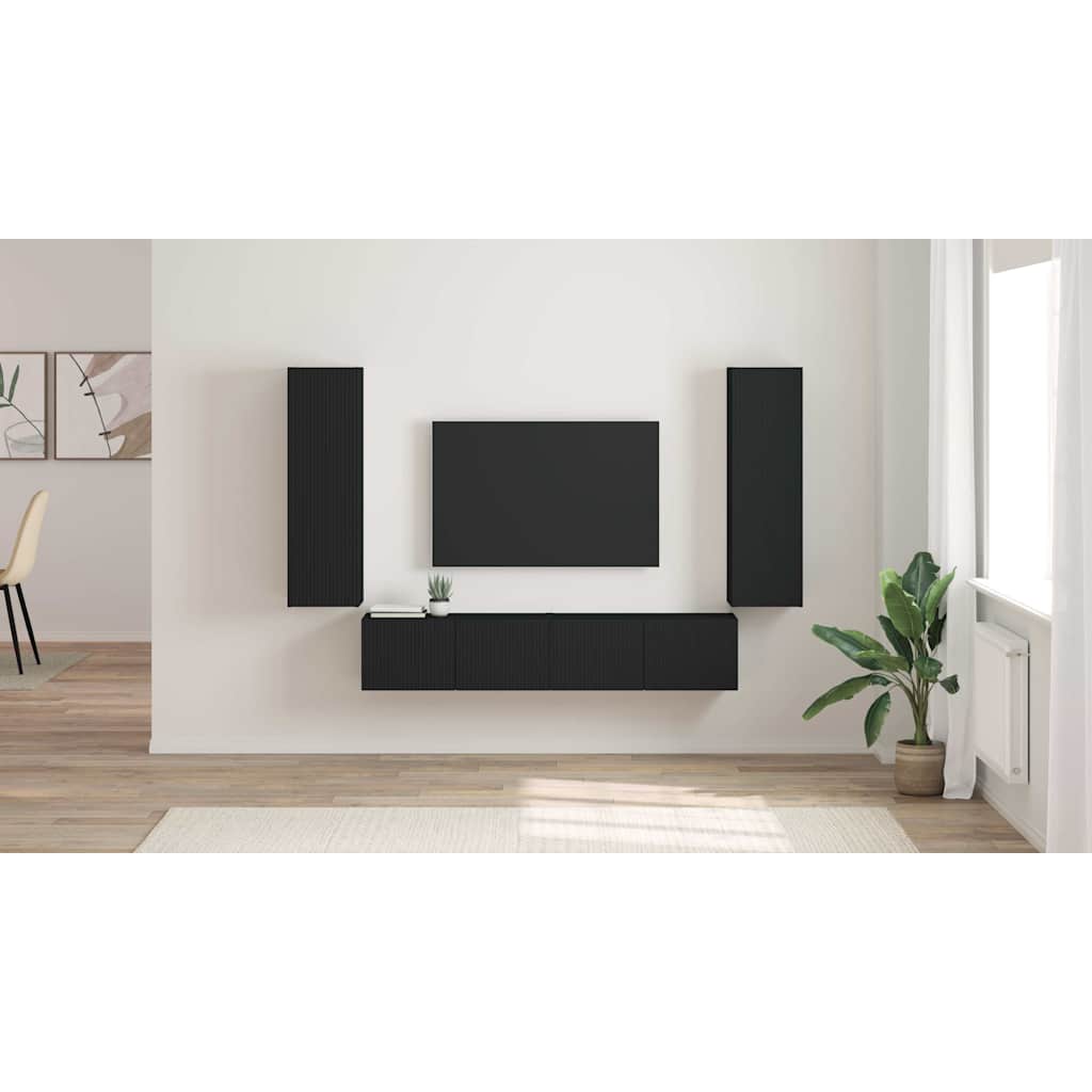 TV sieninė spintelė 2 pcs Juoda 30 x 31 x 100 cm
