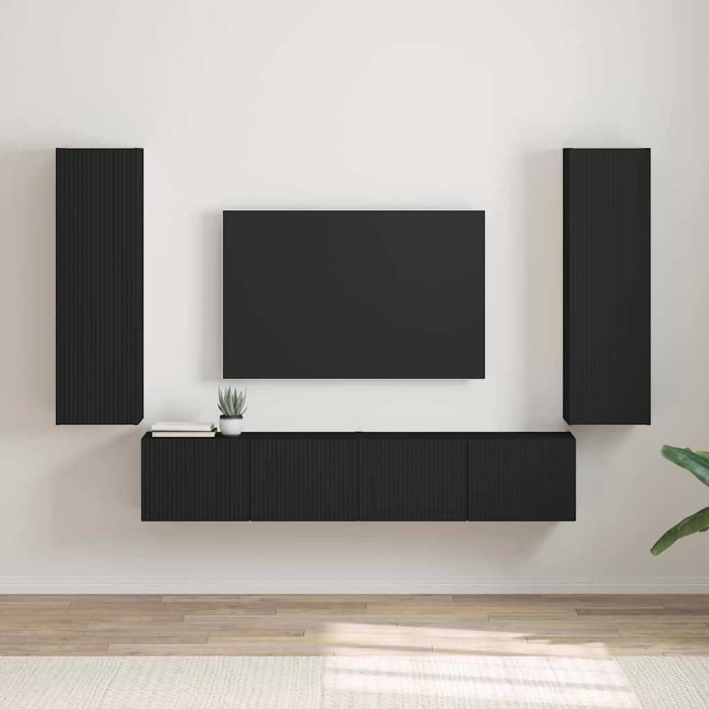 TV sienas skapītis 2 gab. Melns 30 x 31 x 100 cm