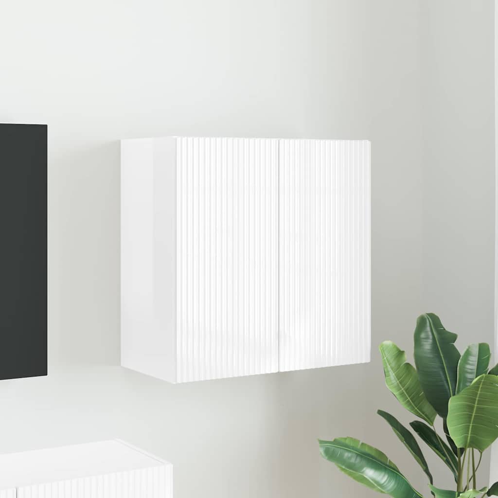 TV sieninė spintelė Aukštai blizganti balta 59,5 x 31 x 60 cm