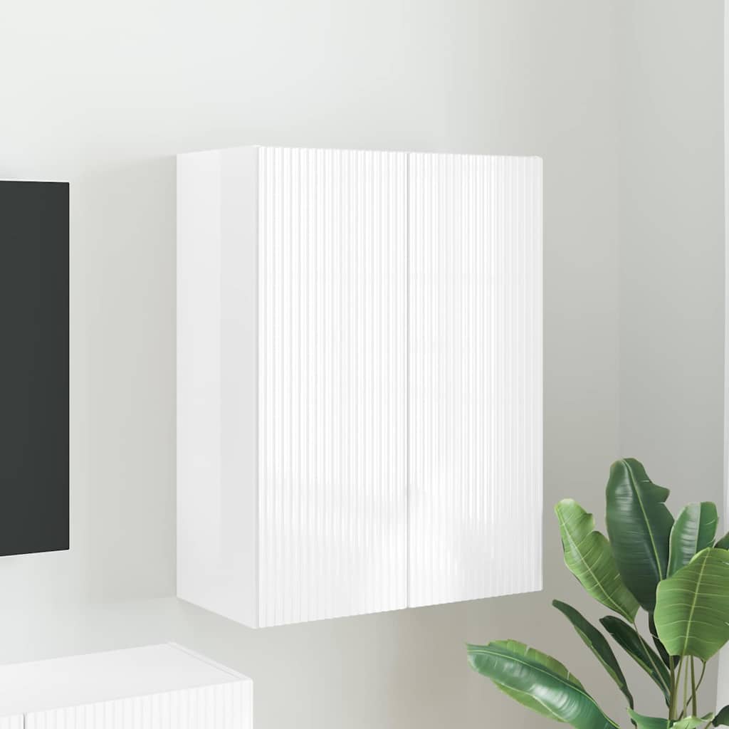 TV sieninė spintelė Aukštai blizganti balta 59,5 x 31 x 80 cm