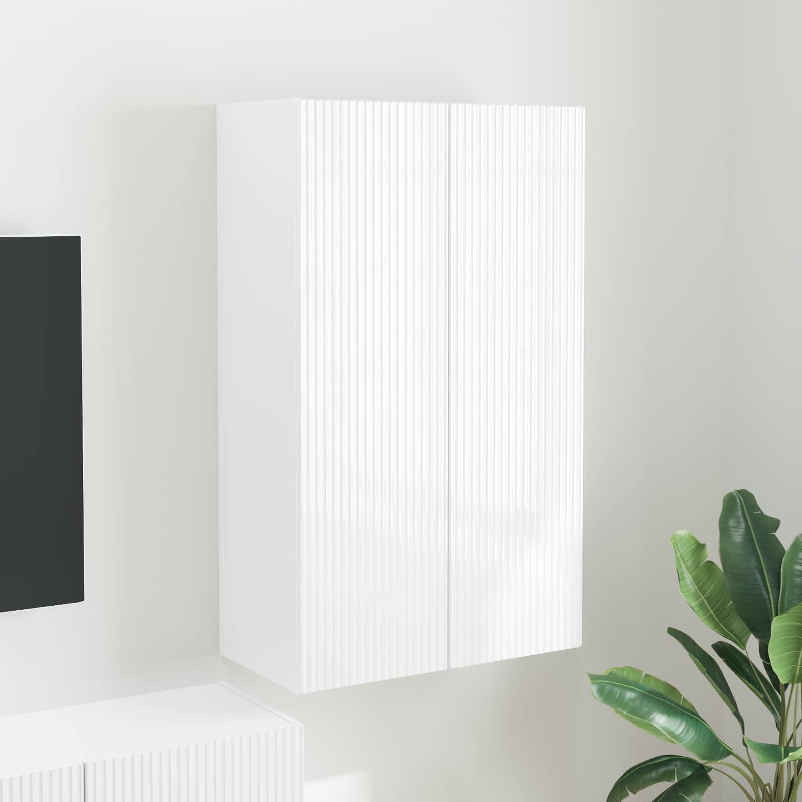 TV sieninė spintelė Aukštai blizganti balta 59,5 x 31 x 100 cm