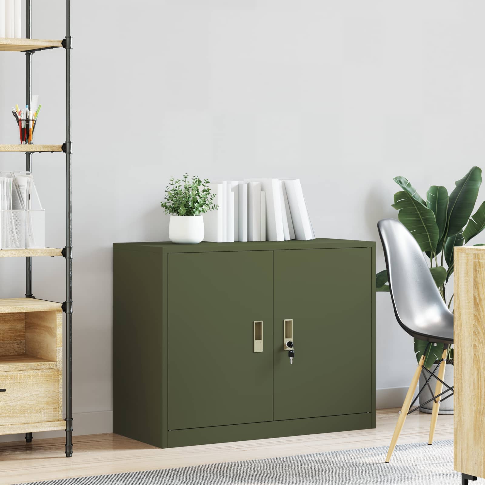 Storage Cabinet with Storage Olive Green 90 x 40 x 70 cm