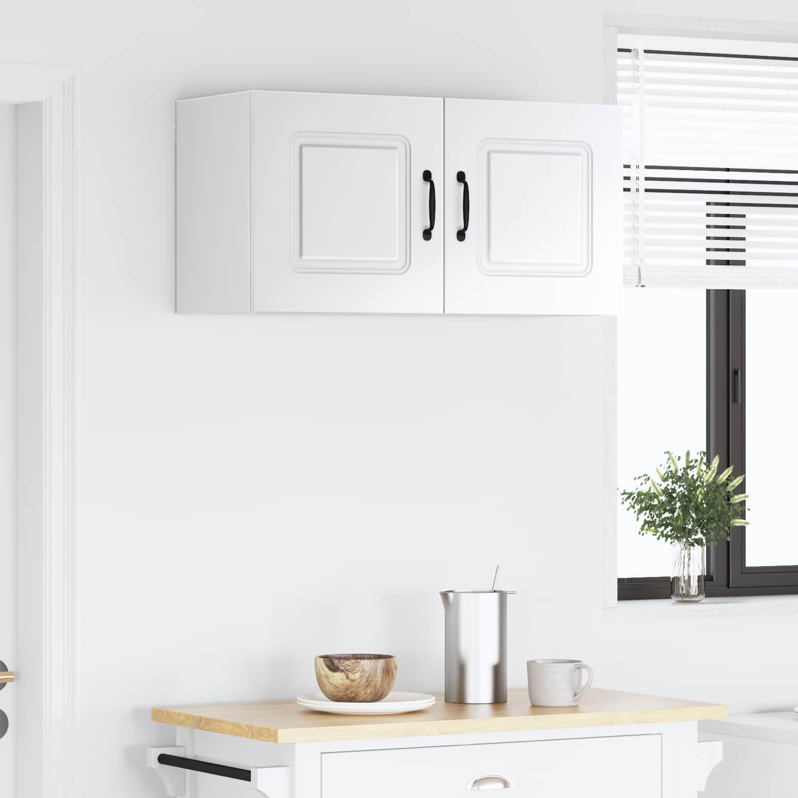 Kitchen wall cabinet with shelf High gloss white