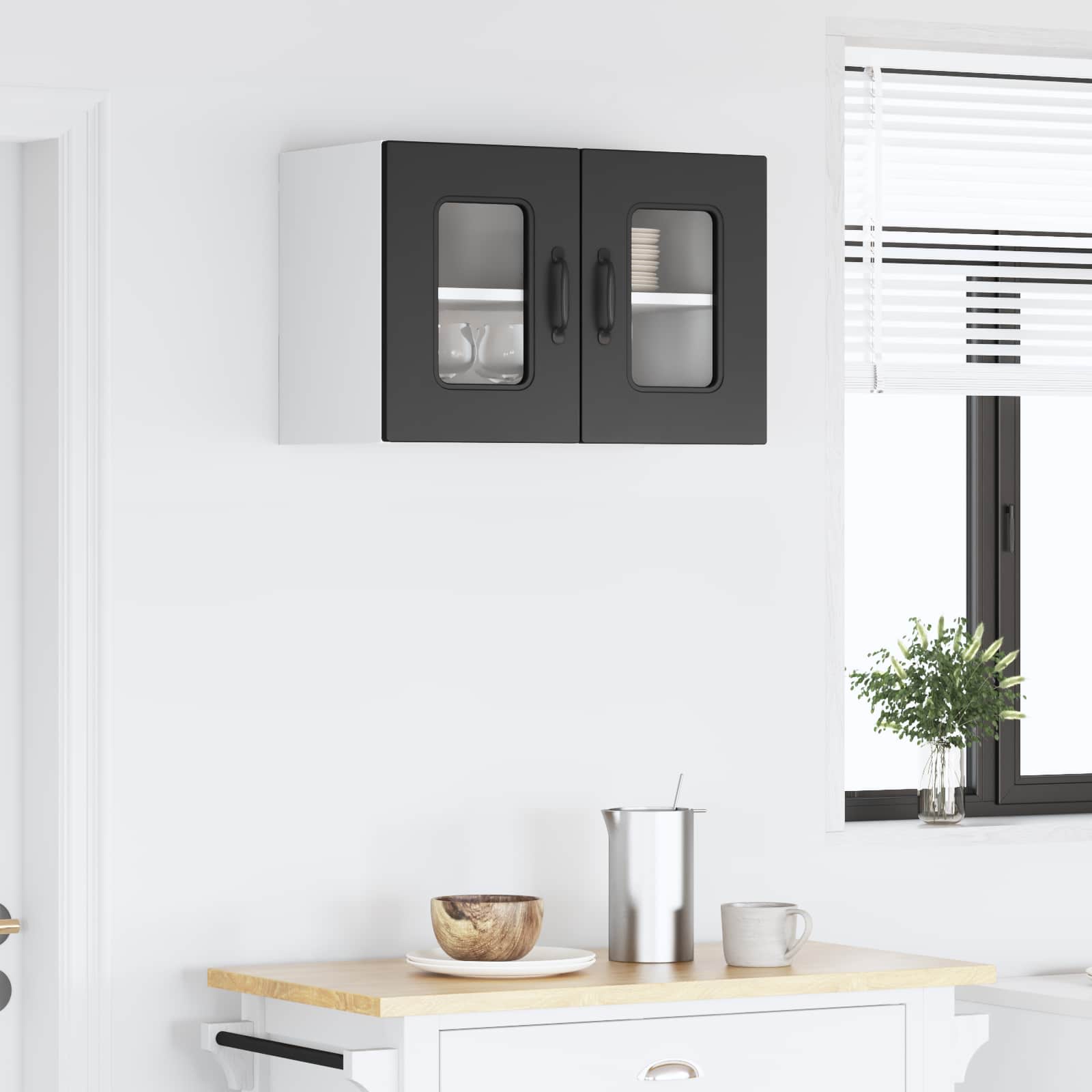 Virtuves sienas skapis ar plauktu melns 60 x 31 x 40 cm