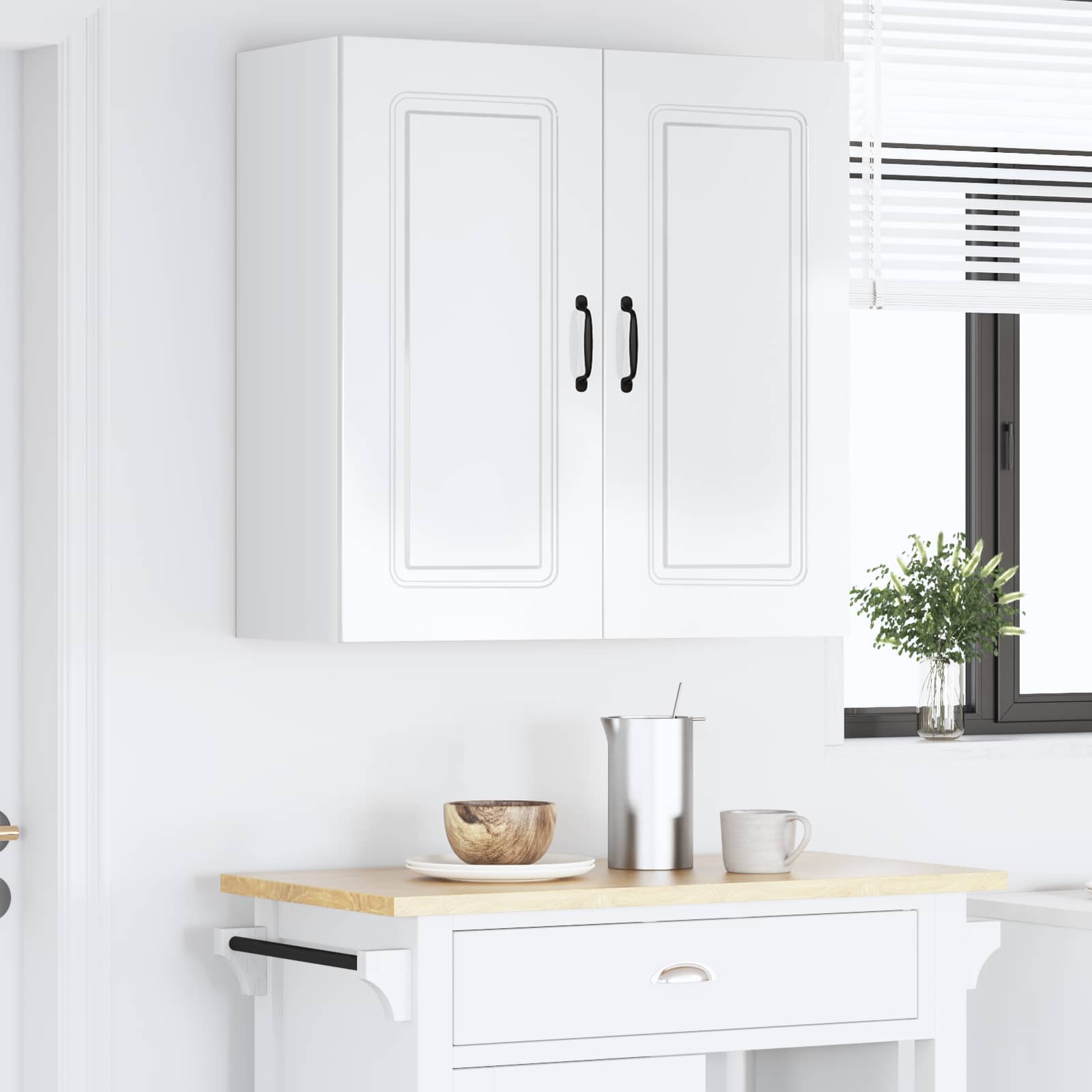 Kitchen wall cabinet with shelf High gloss white