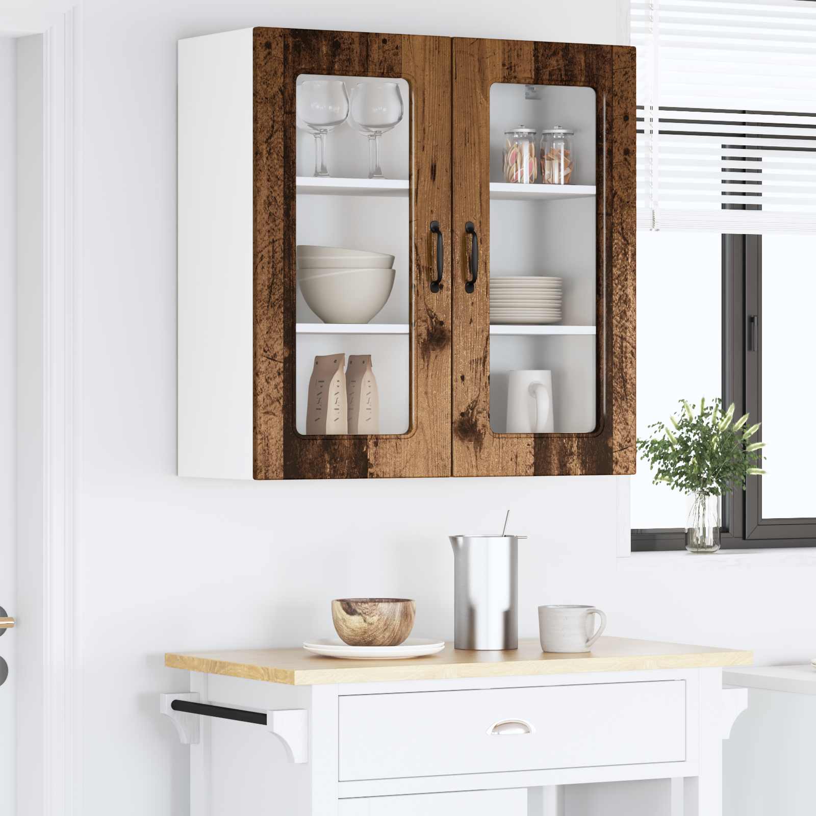 Kitchen Wall Cabinet Vintage Wood 80 x 31 x 80 cm