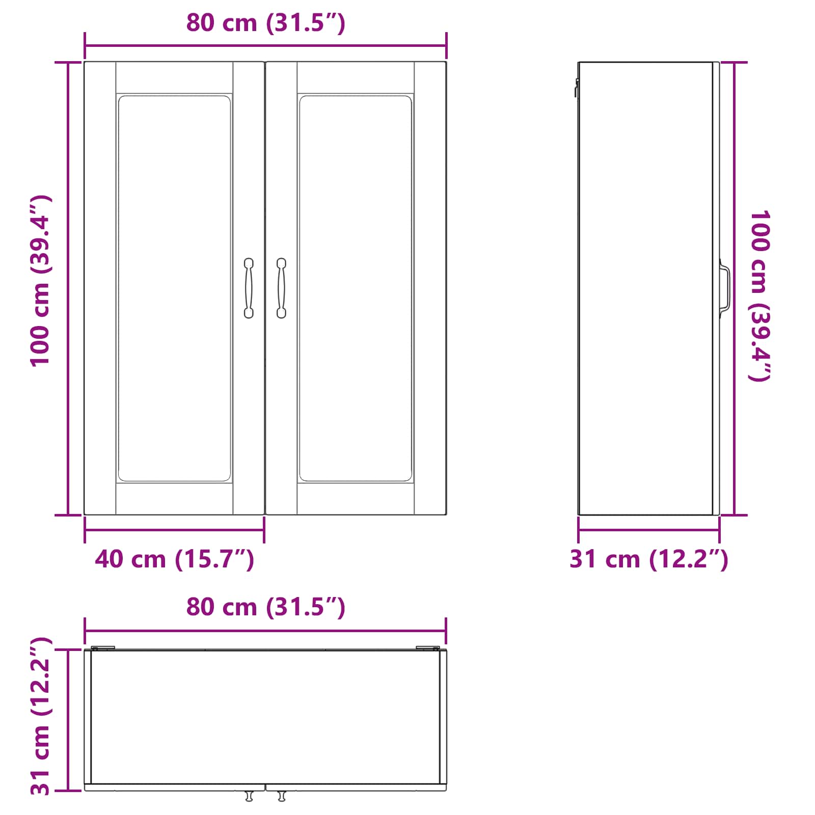 Virtuves sienas skapis ar plauktu Balts 80 x 31 x 100 cm