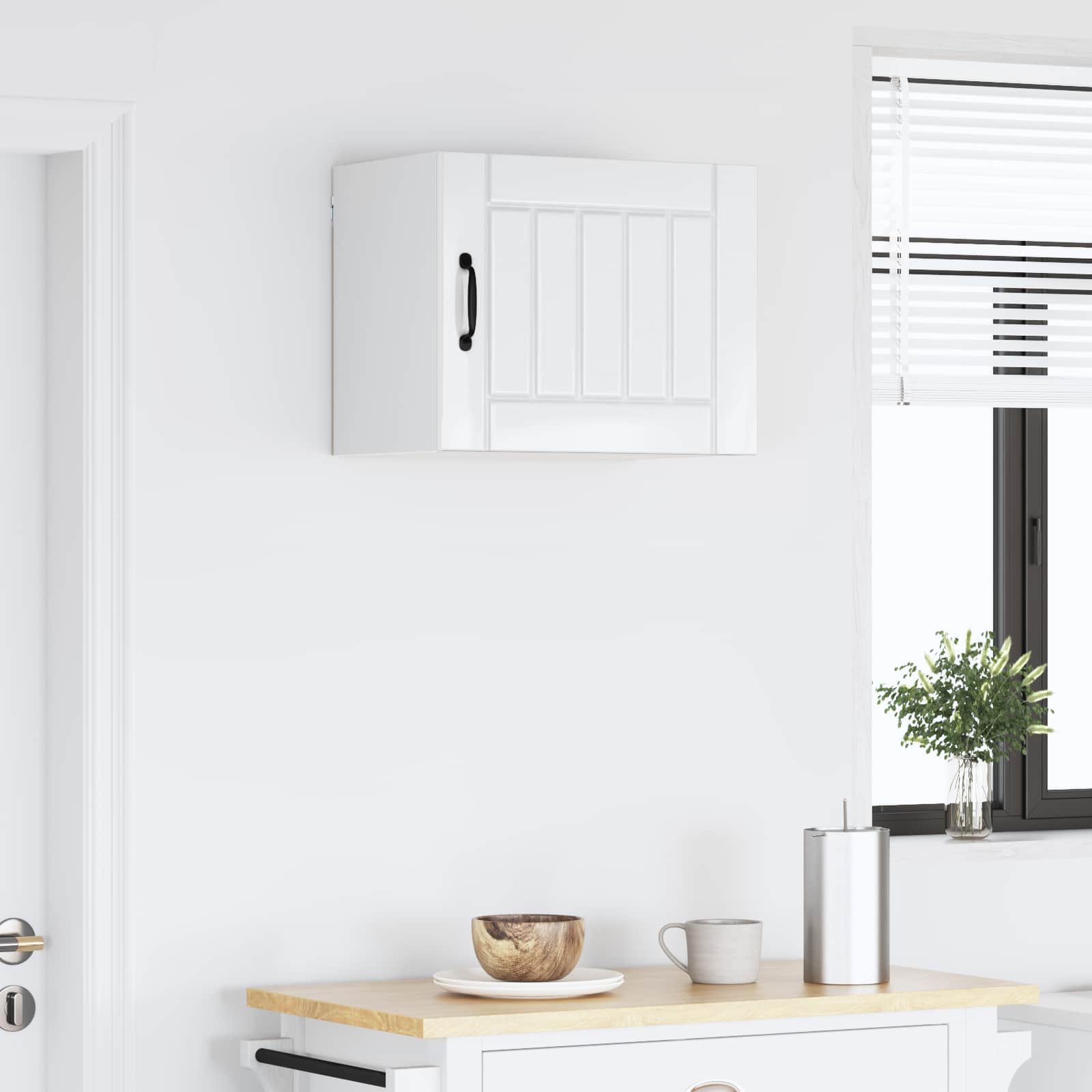 Kitchen wall cabinet with shelf High gloss white