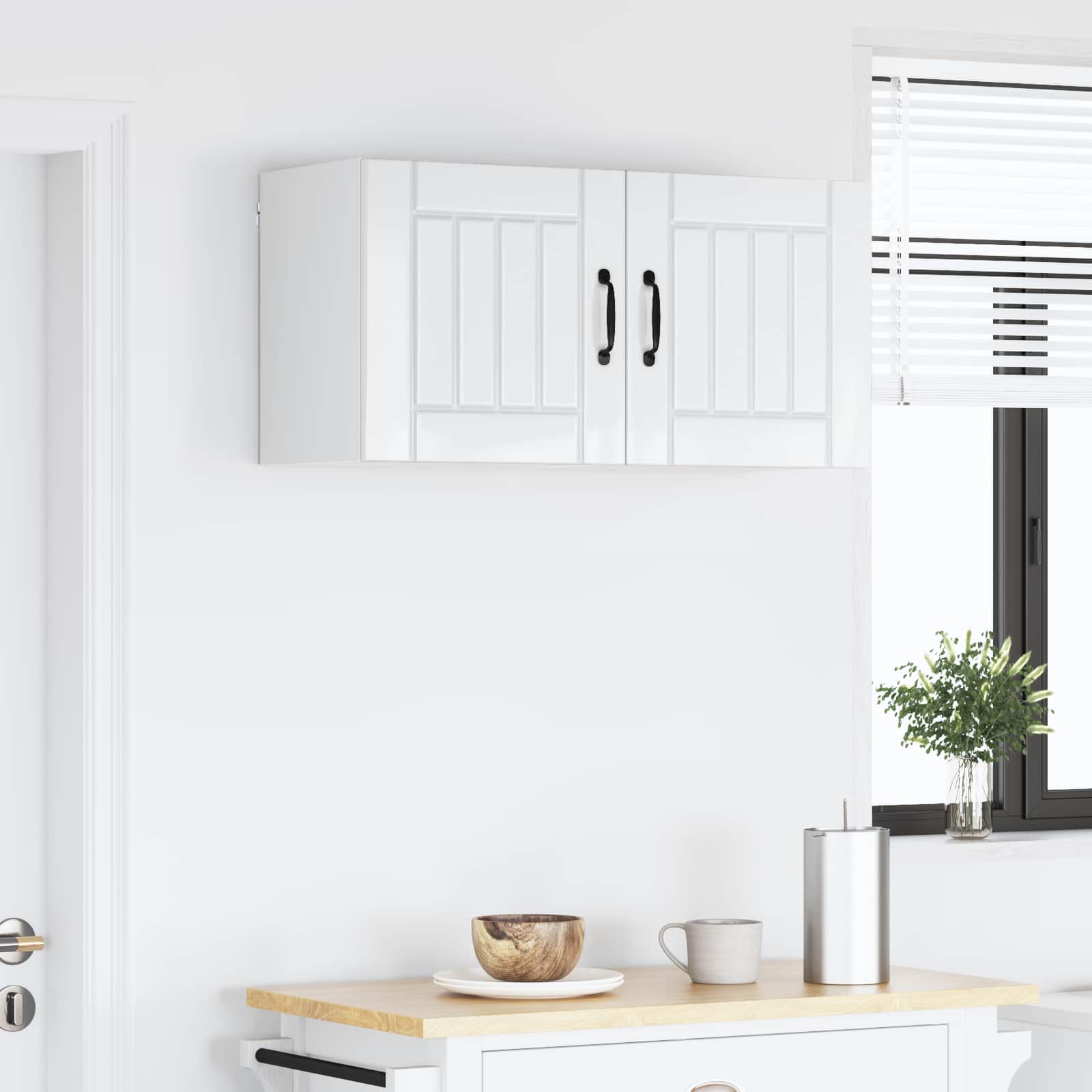 Kitchen wall cabinet with shelf High gloss white