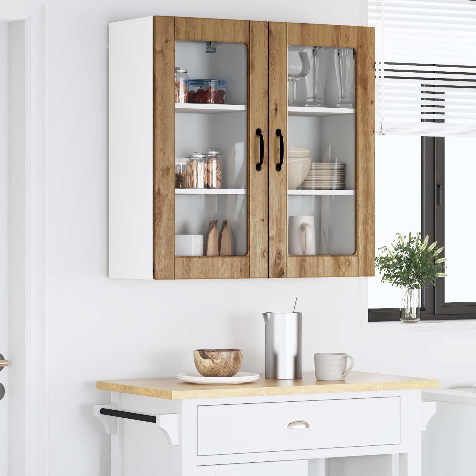 Virtuvės sieninė spintelė su lentyna 2 pcs Amatininkų ąžuolas