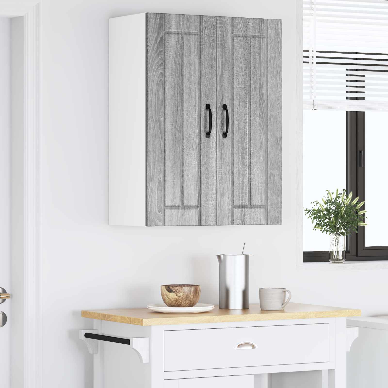Virtuvės sieninė spintelė 2 pcs Pilkas Sonoma 30 x 31 x 80 cm