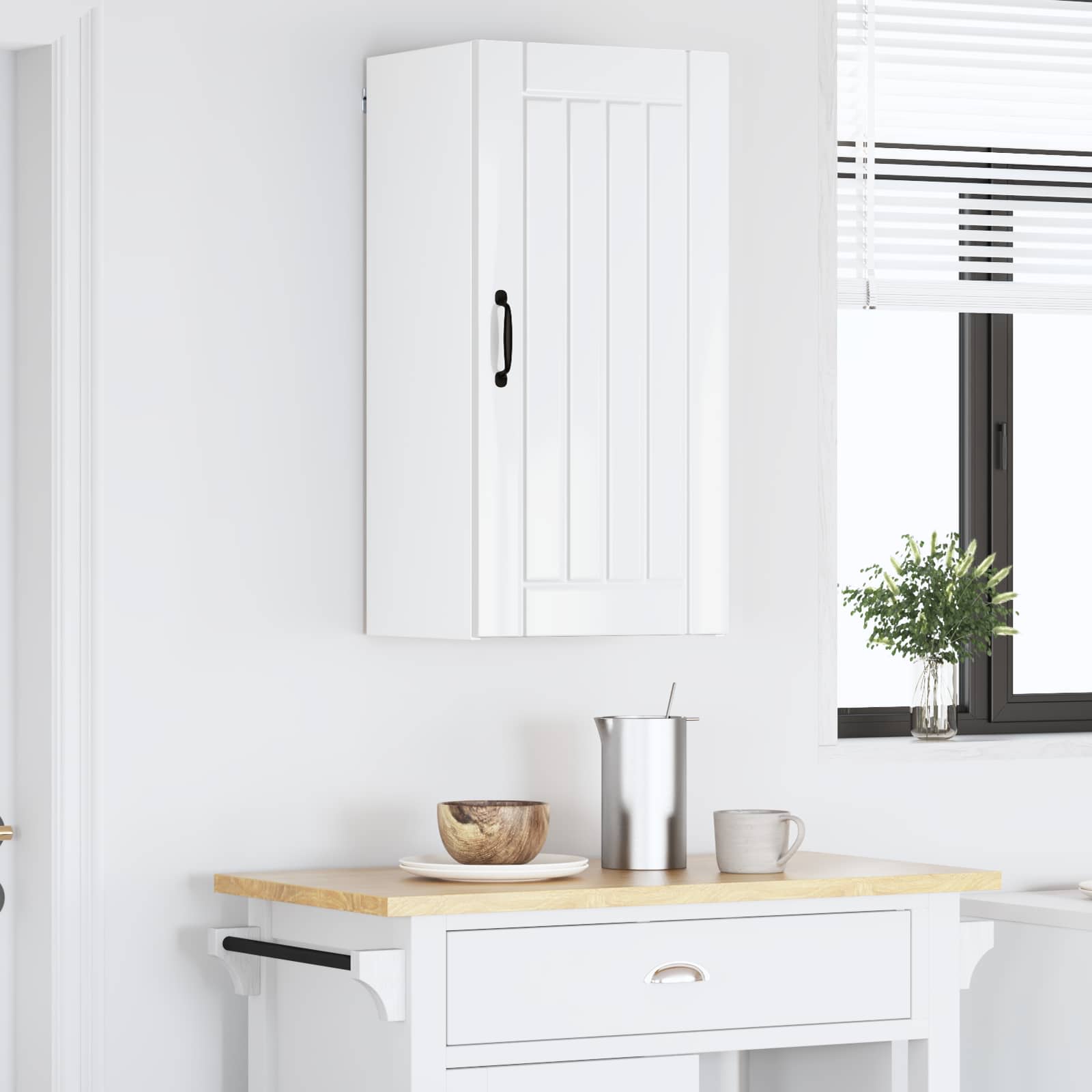 Kitchen wall cabinet with shelf High gloss white