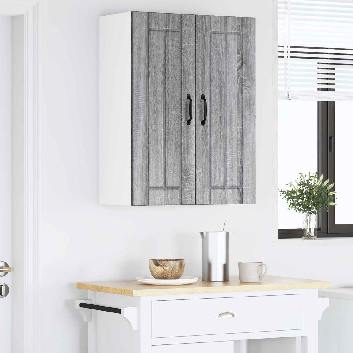 Sieninis stiklinis kabinetas LUCCA Pilka Sonoma 60 x 31 x 80 cm