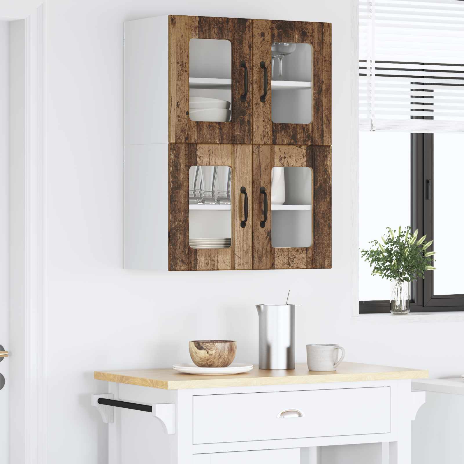 Virtuves skapītis ar plauktu 2 gab. Vecs koks 60 x 31 x 40 cm